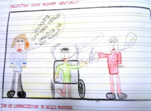Disegno dei bambini di terza: Andrea e i suoi amici