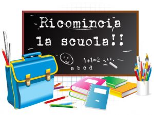 Lavagna con la scritta "Ricomincia la scuola"