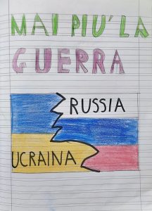 Mai più la guerra: bandiera russa e bandiera ucraina